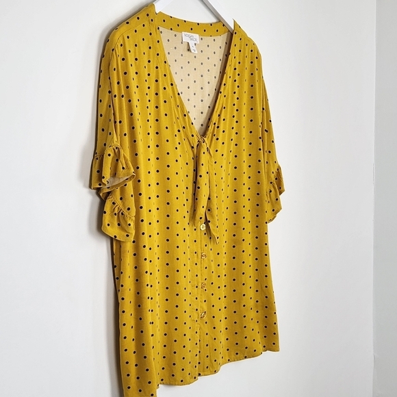 Morgan Taylor Women's Yellow/Black Polkadot Blouse Top Size M - Picture 2 of 10